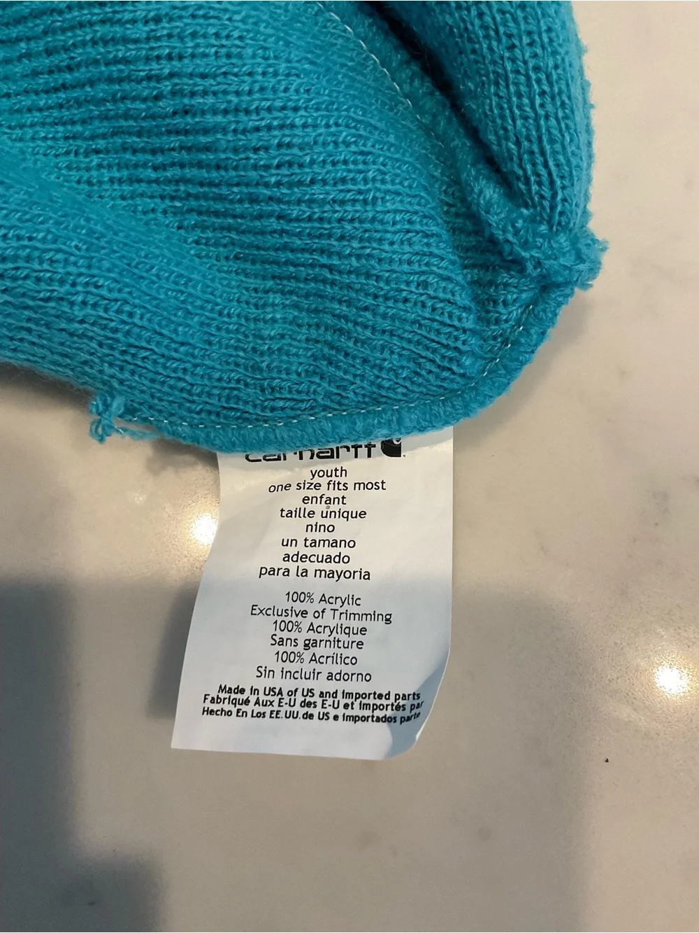 Carhartt Kids' Bright Teal Rib-Knit Beanie with Logo Patch
